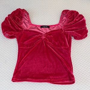Hot Pink Velvet Puff Sleeve Top